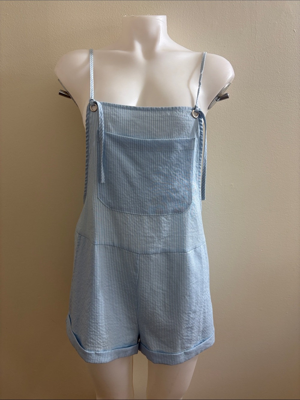 Princess Polly Light Blue Pinstripe Romper